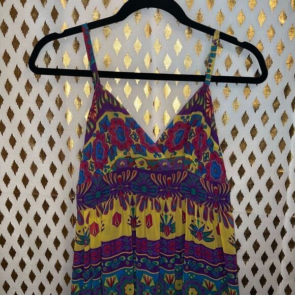 Long flowy boho maxi dress floral mosaic size S - Picture 2 of 5